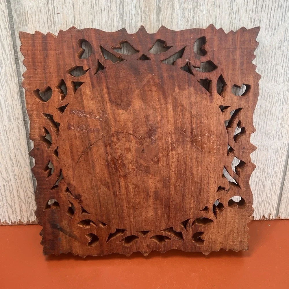 Vintage Teak Hand Carved Wooden Trivet/ Hot Plate Made in India